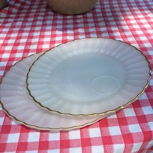 Vintage Anchor Hocking Fire King Milk Glass Plates with Gold Edging, Pair
